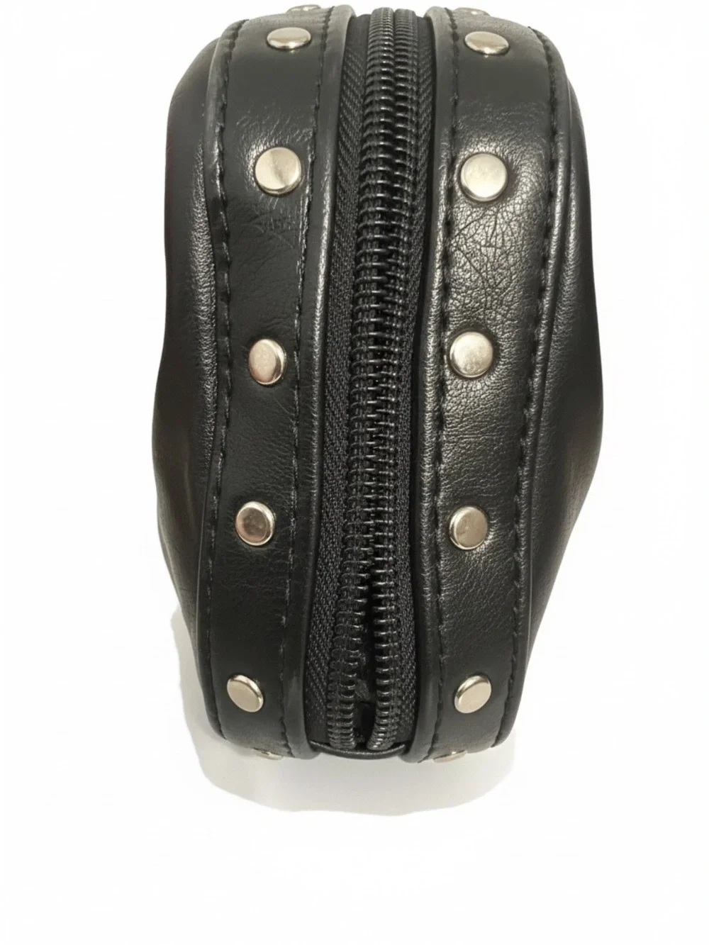 Black Faux Leather Studded Hobo Shoulder Bag